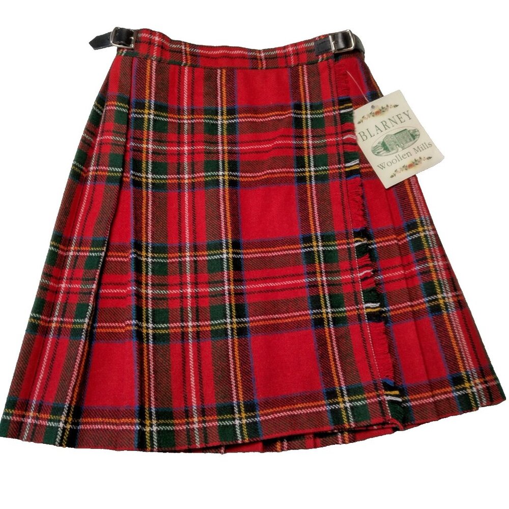 Blarney Woolen Mills Scottish Kilt Youth Size 26 Royal Stewart Tartan Red Skirt